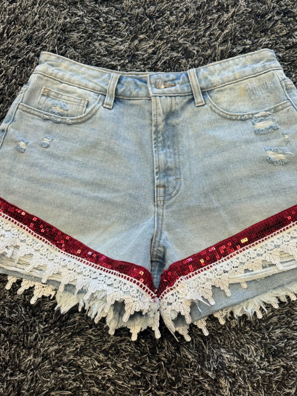 White Lace & Pink Sparkle Shorts By Rodeo Ready