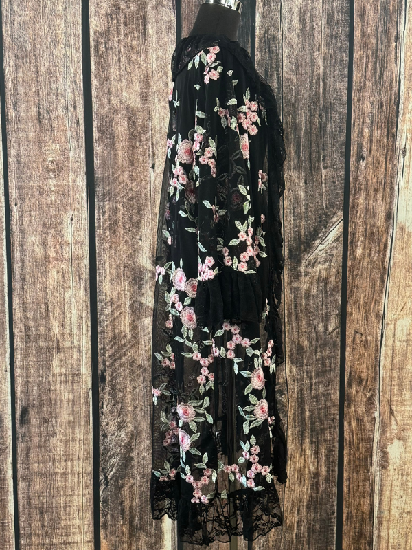 Black Lace With Pink Flowers Duster By Marrika Nakk