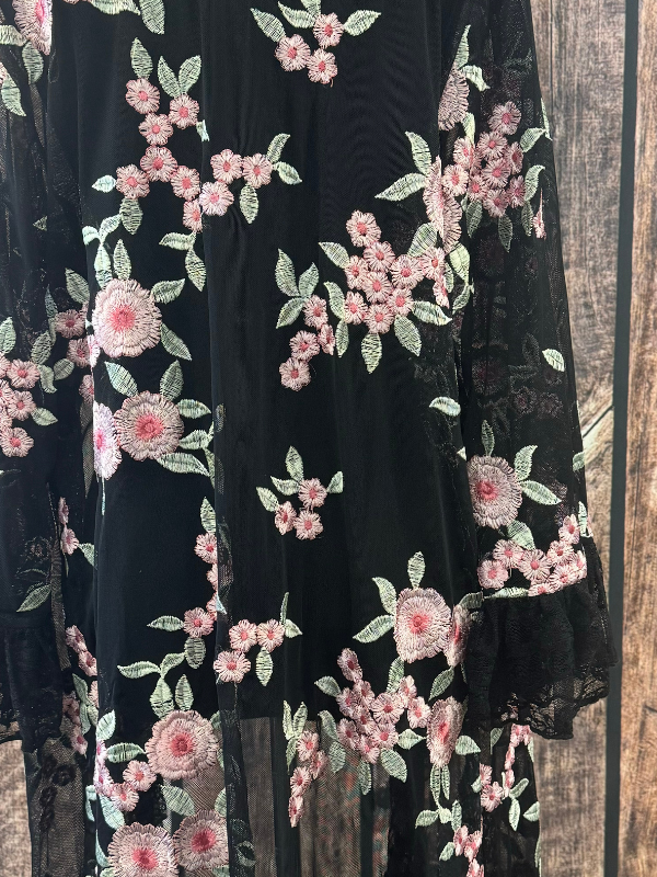 Black Lace With Pink Flowers Duster By Marrika Nakk