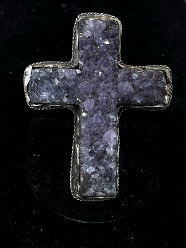 Sterling Silver Raw Amethyst Cross Ring