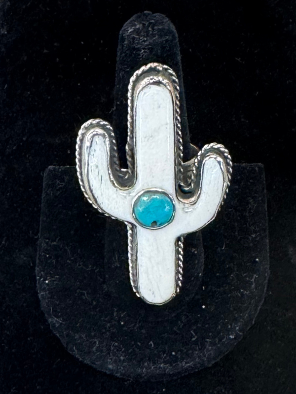 Cactus With Kingman Turquoise  Bone Ring