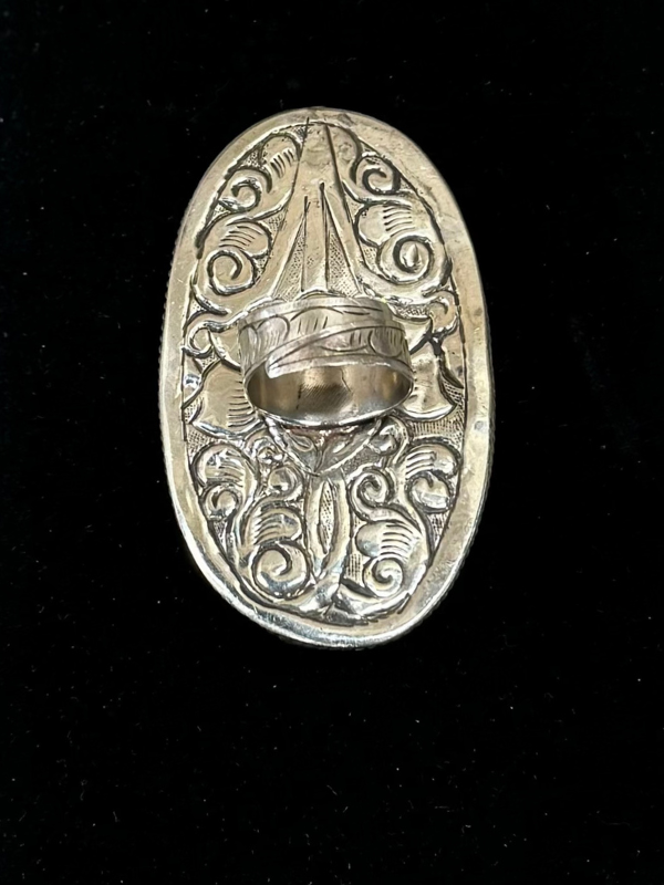 White Brass Water Buffalo Bone Carved Bison Ring