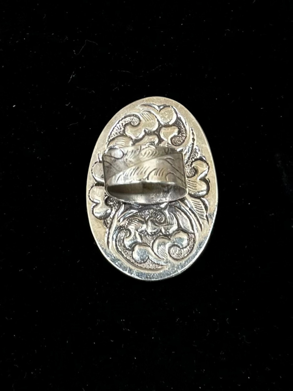 White Brass Water Buffalo Carved Chief Design Ring