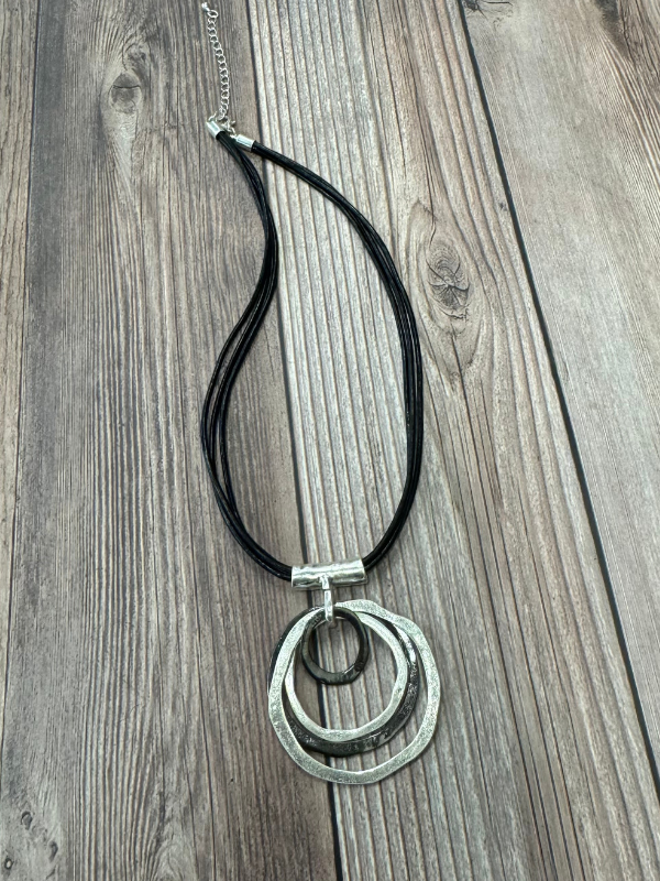 Black Necklace With Silver Circle Charm