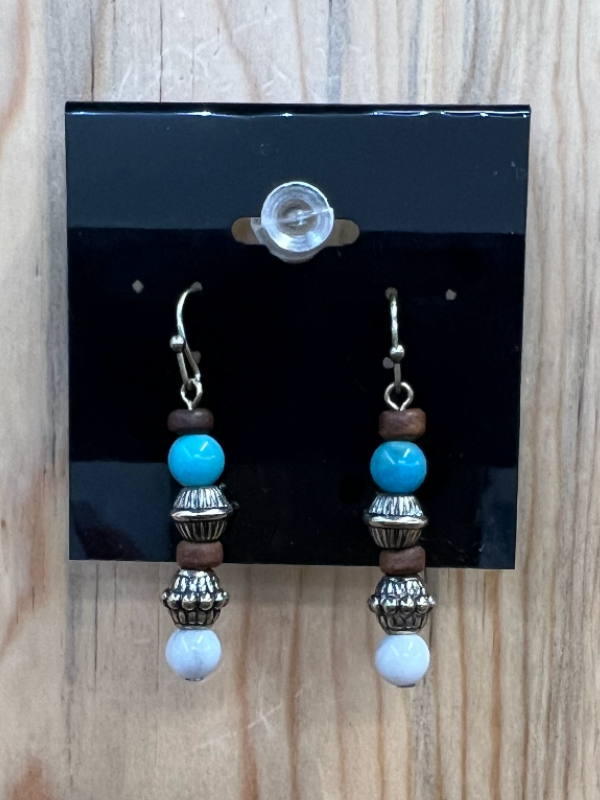 Brown, Blue, White, Gold Charmed Earrings