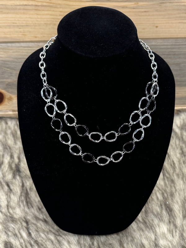 Silver Two Large Chain Necklace