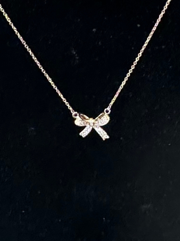 Gold Small Bow With Stones Necklace