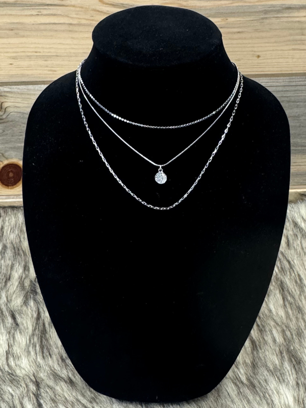 Silver Three Strand With Charm Necklace