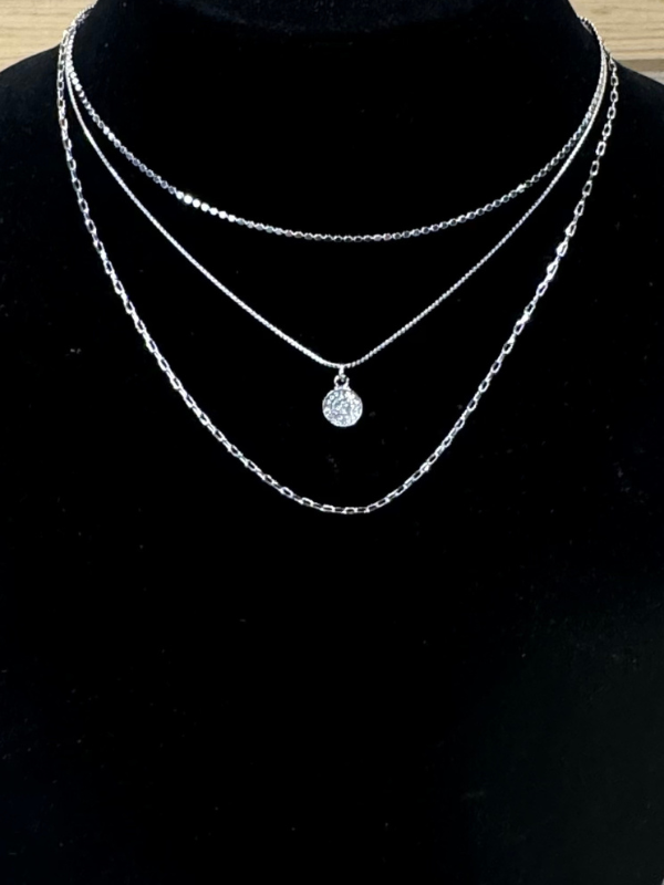 Silver Three Strand With Charm Necklace