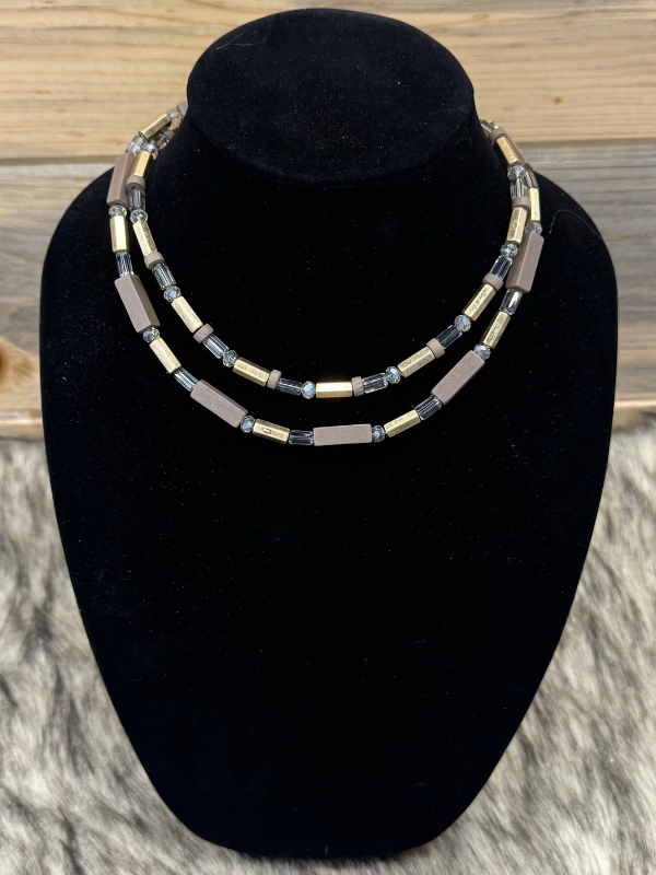 Brown, Tan, and Clear Two Strand Necklace