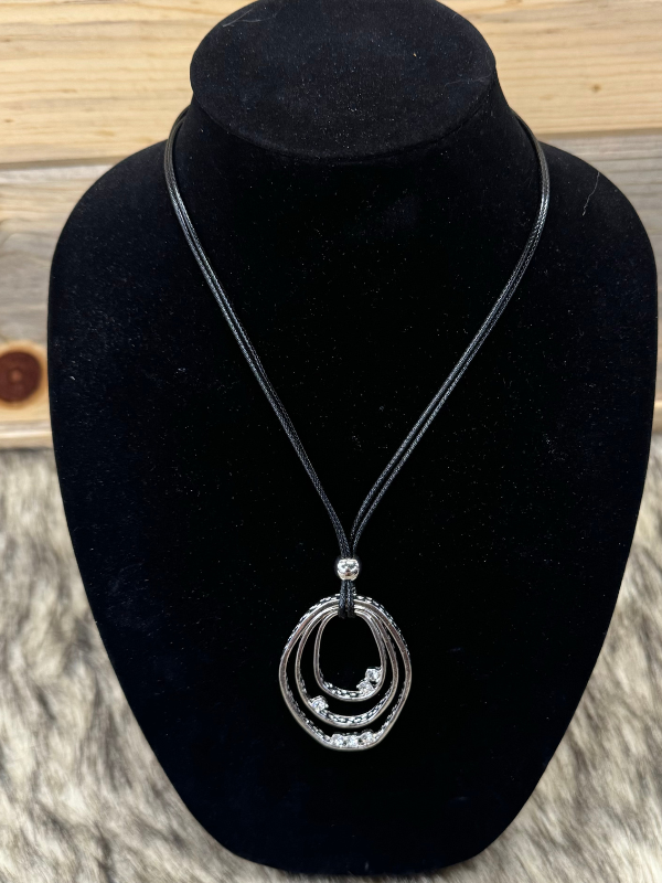 Black Necklace With Silver Circle Charm