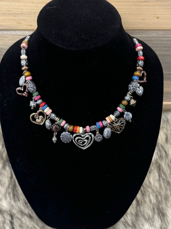 Multi Colored Heart Charm Necklace