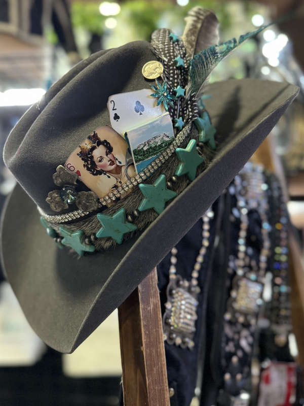 Turquoise Star Grey Fedora Hat by Art By Amy – Denims 
