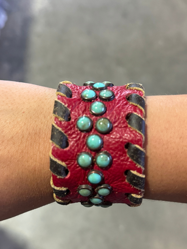 Red & Brown With Turquoise Stones Bracelet by Kurtmen