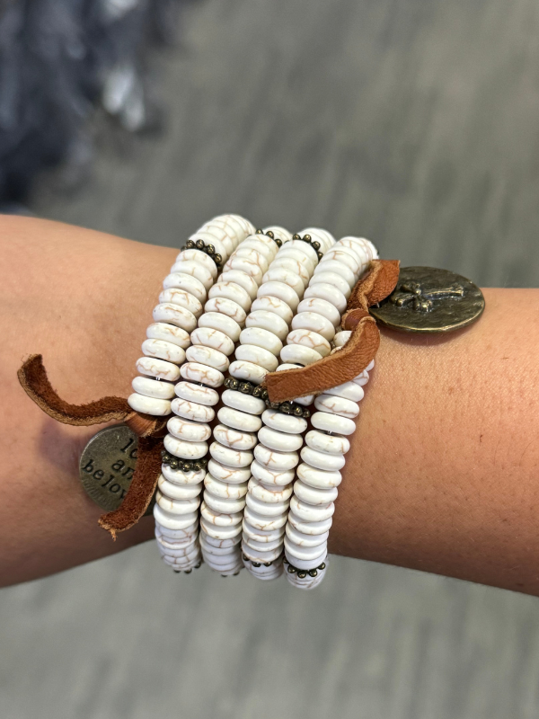 White With Coin Cross & Love & Be Loved Wrap Bracelet