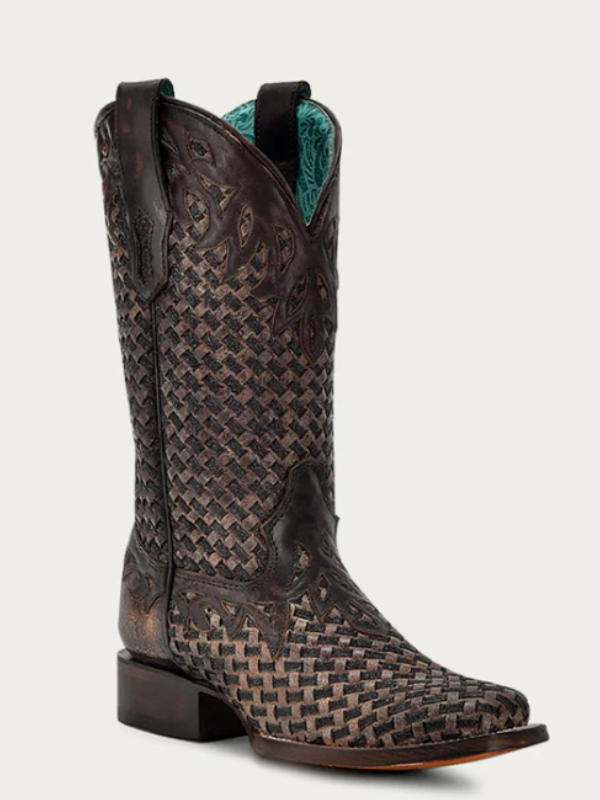 Corral Boot A4526 Women's Chocolate Glitter Woven Overlay Square Toe Cowboy Boot