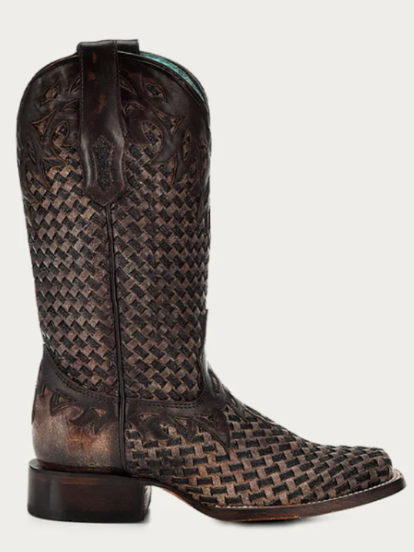 Corral Boot A4526 Women's Chocolate Glitter Woven Overlay Square Toe Cowboy Boot