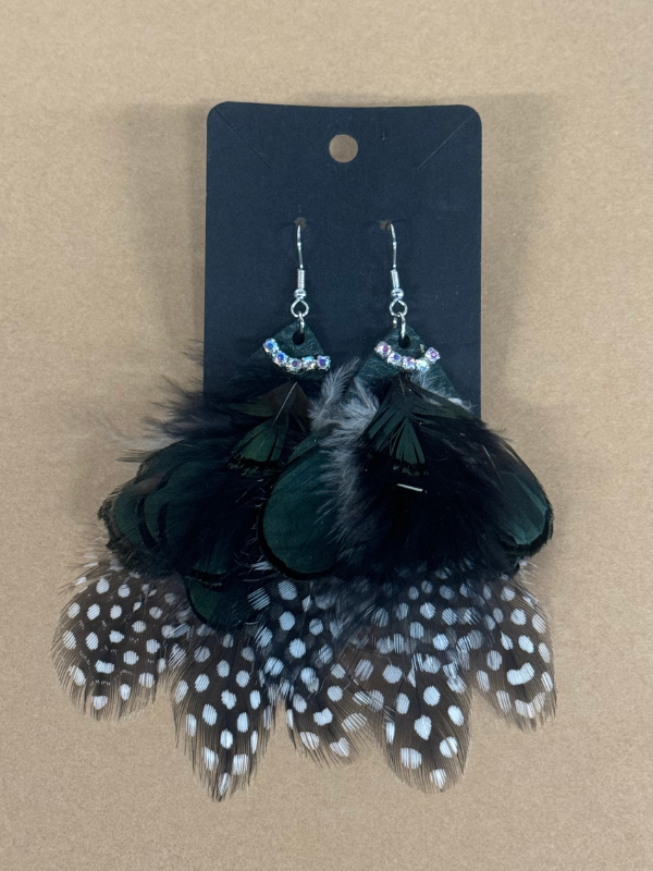 Black & White Poka Dot Feathered Earrings By Rodeo Ready