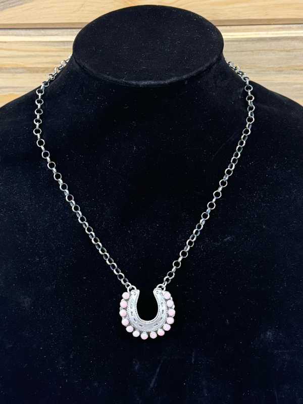 14 Stoned Light Pink Horseshoe Necklace