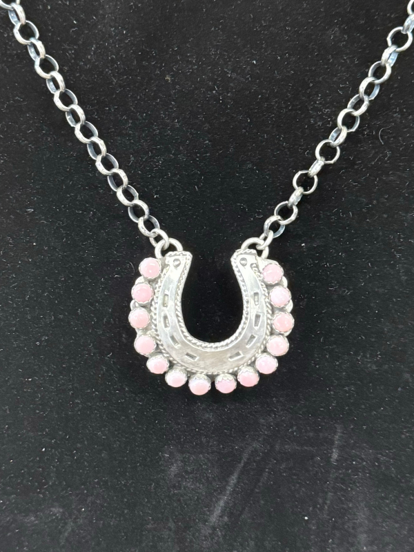 14 Stoned Light Pink Horseshoe Necklace