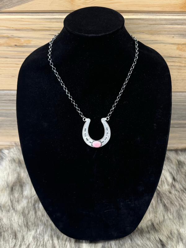 Sterling Silver Pink Conch Large Horseshoe Necklace