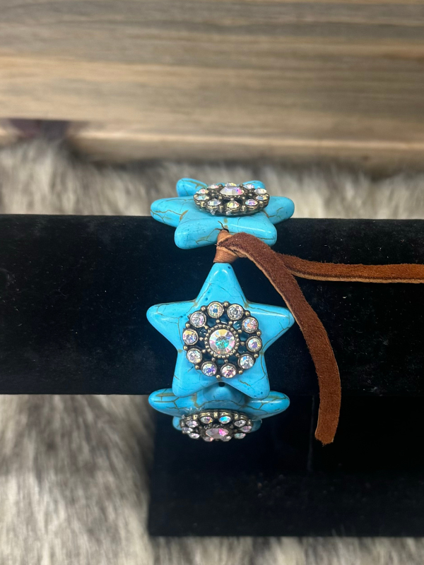 Turquoise Stars With Swarovski Embellishments By Art By Amy Stretch Bracelet