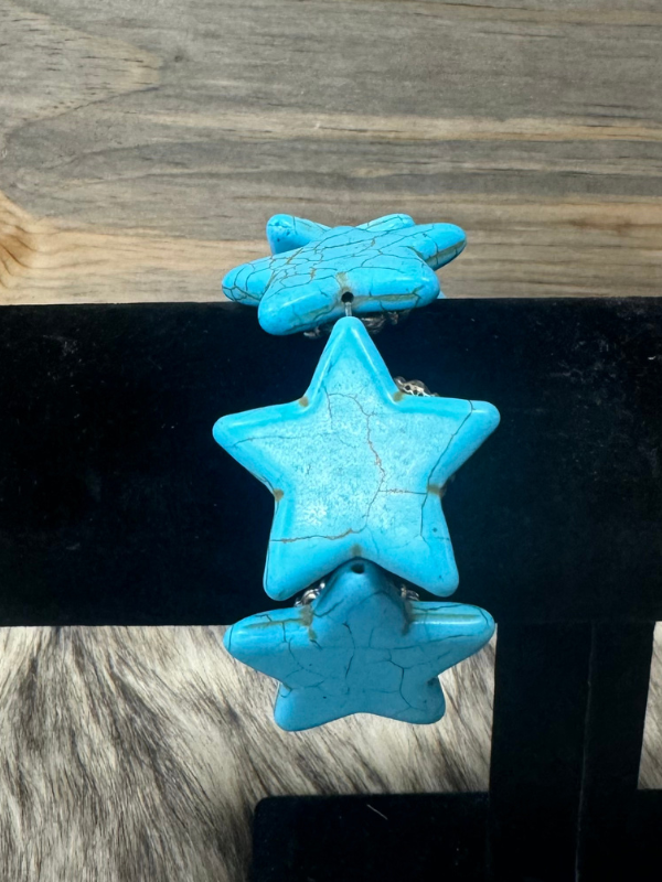 Turquoise Stars With Swarovski Embellishments By Art By Amy Stretch Bracelet