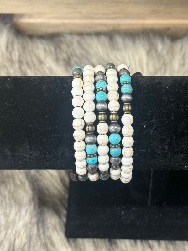 White, Turquoise, Silver, Wrap Cross Bracelet