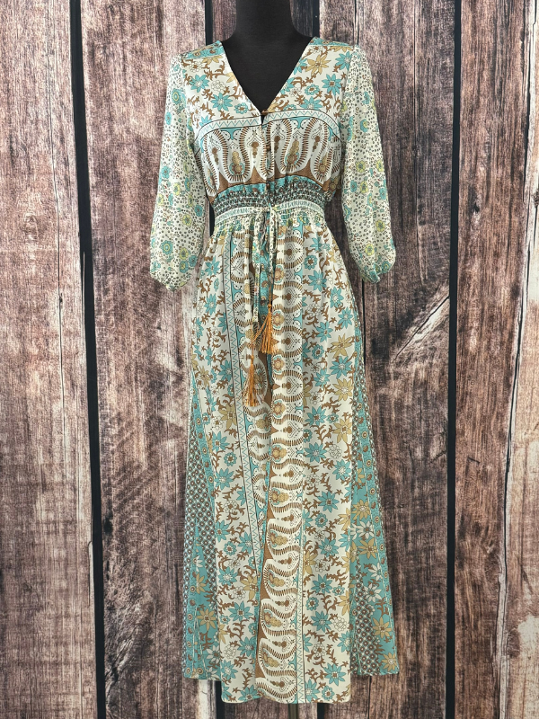 Teal, Brown, Floral Design Dress