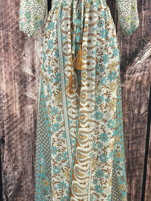 Teal, Brown, Floral Design Dress