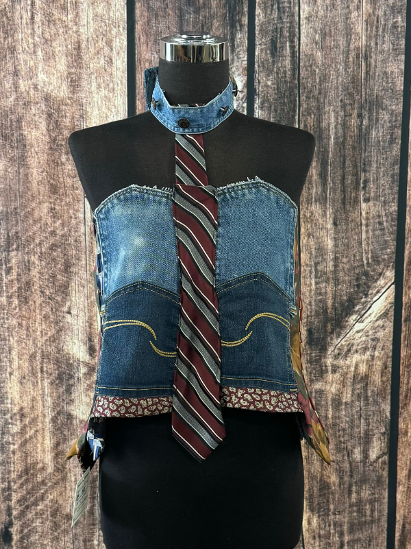 Denim/ Red / Gold Ties Top by CornFed Cowgirl