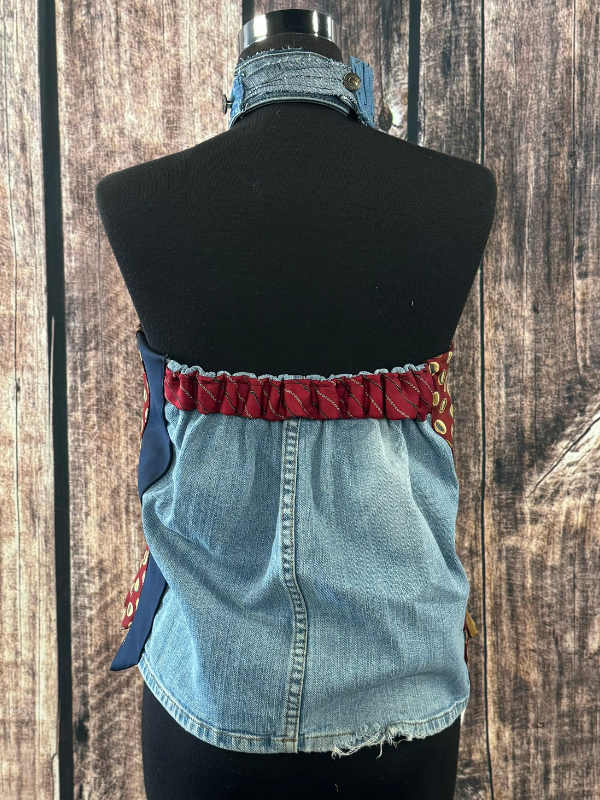 Denim/ Red / Gold Ties Top by CornFed Cowgirl