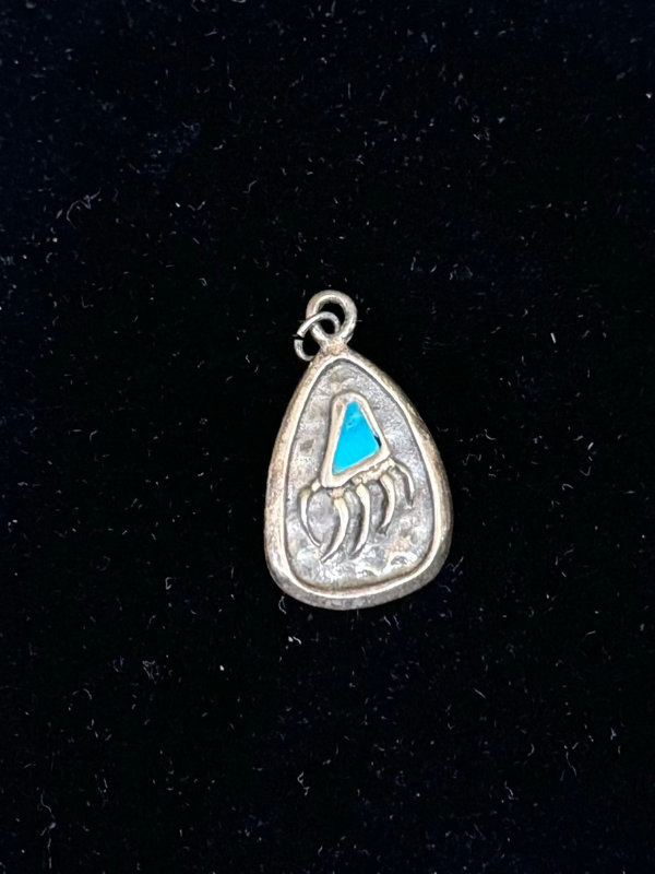 Foot Print Pendant With Turquoise Pre 1960's Vintage