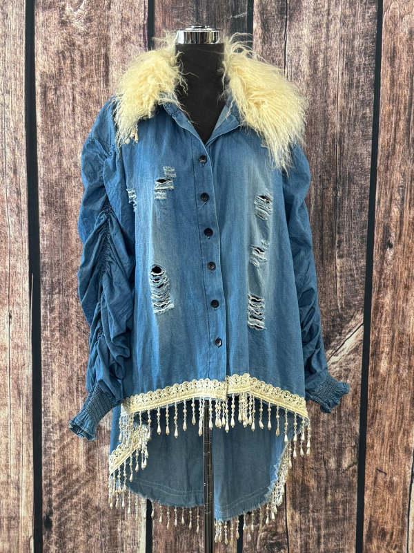 Fur & Denim Button Down Peal Jacket