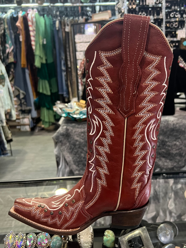 Circle G By Corral Ladies Embroidery & Studs Red Western Boots L6117