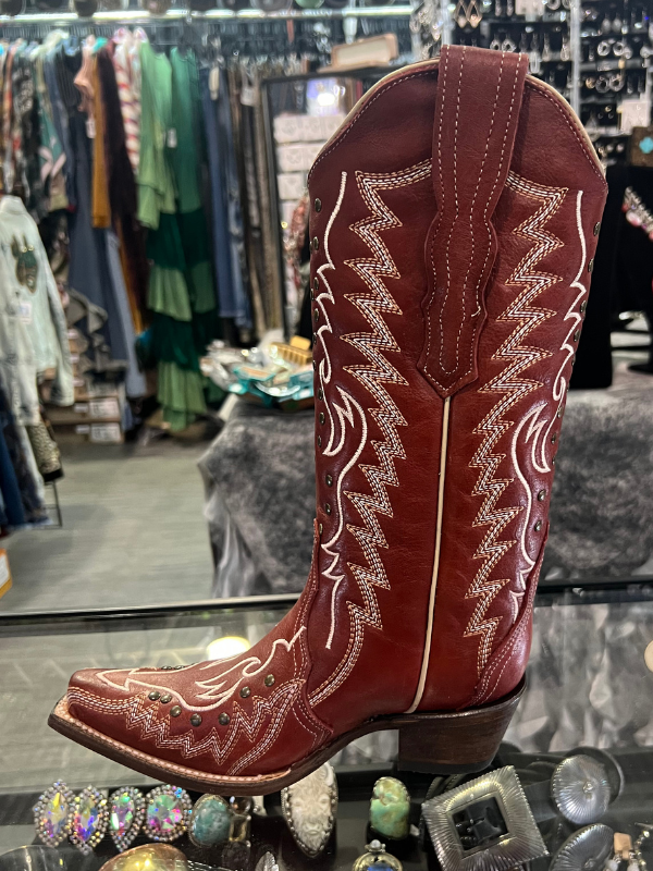 Circle G By Corral Ladies Embroidery & Studs Red Western Boots L6117