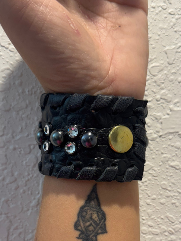 Black With Crystal Stones Bracelet by Kurtmen