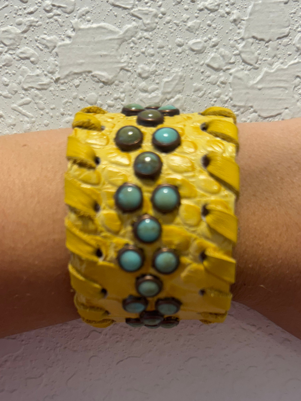 Yellow With Turquoise Stones Bracelet by Kurtmen