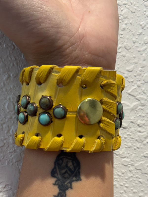 Yellow With Turquoise Stones Bracelet by Kurtmen