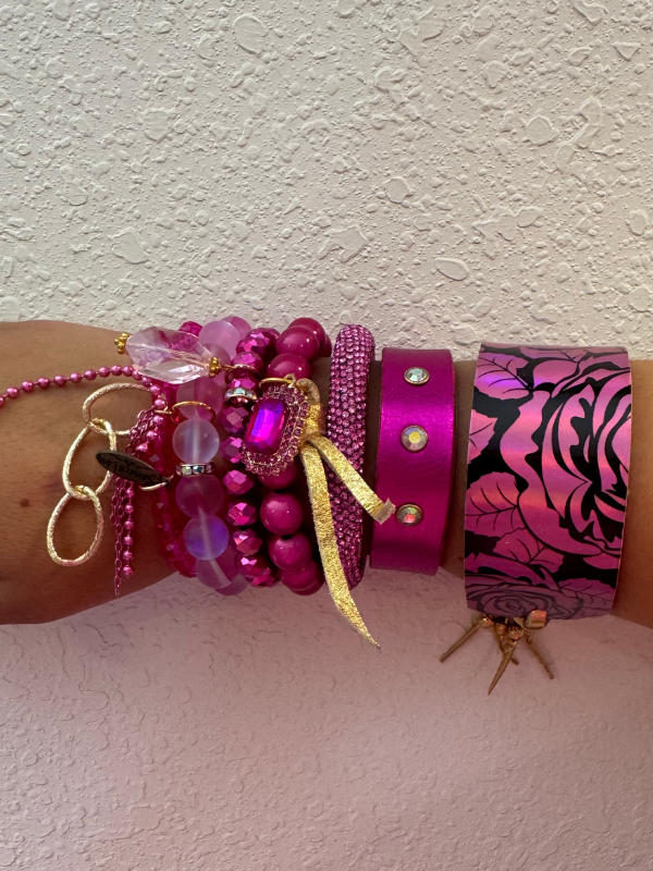 Hot Pink Stack Bracelet Metallic Rose