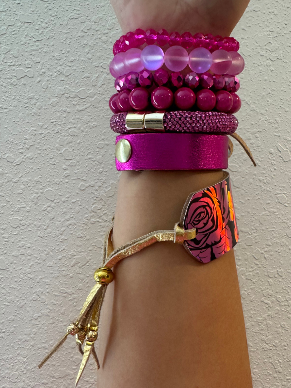 Hot Pink Stack Bracelet Metallic Rose