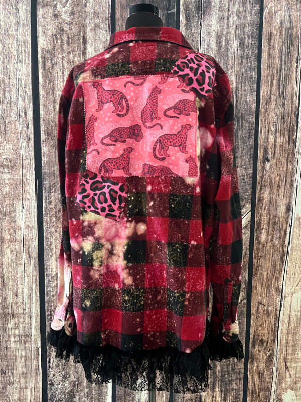 Red & Hot Pink Cheetah Printed Flannel Top Cornfed Cowgirl