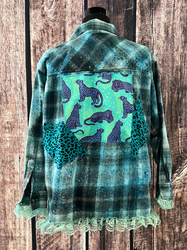 Teal & Turquoise Cheetah Printed Flannel Top Cornfed Cowgirl