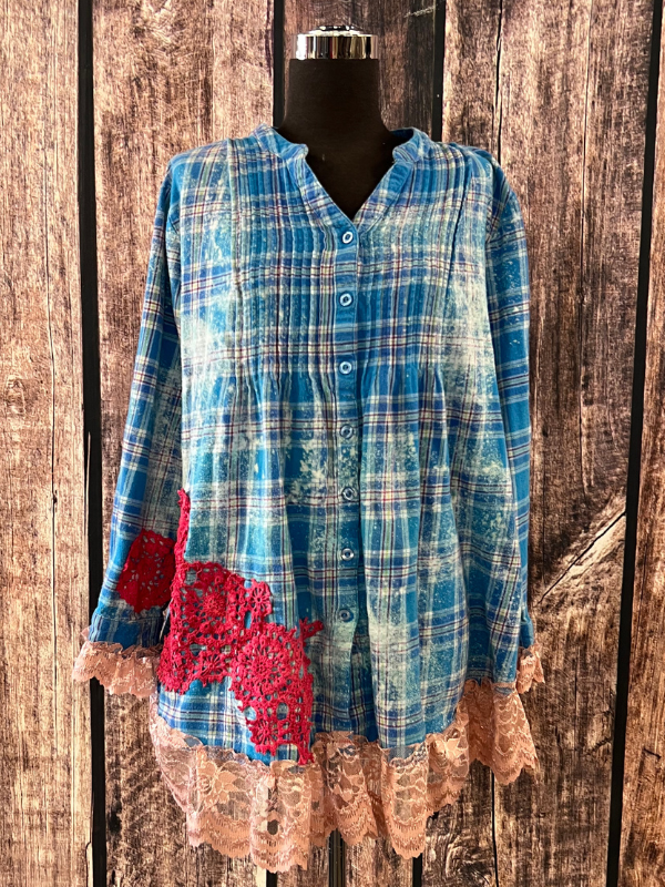 Blue & Light Pink Top Cornfed Cowgirl