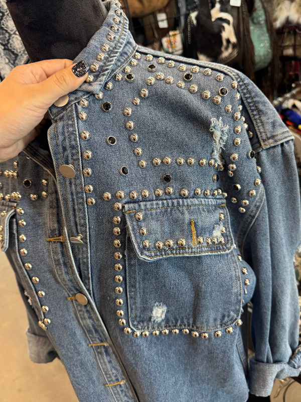 Denim Studded Oversized Long Sleeve