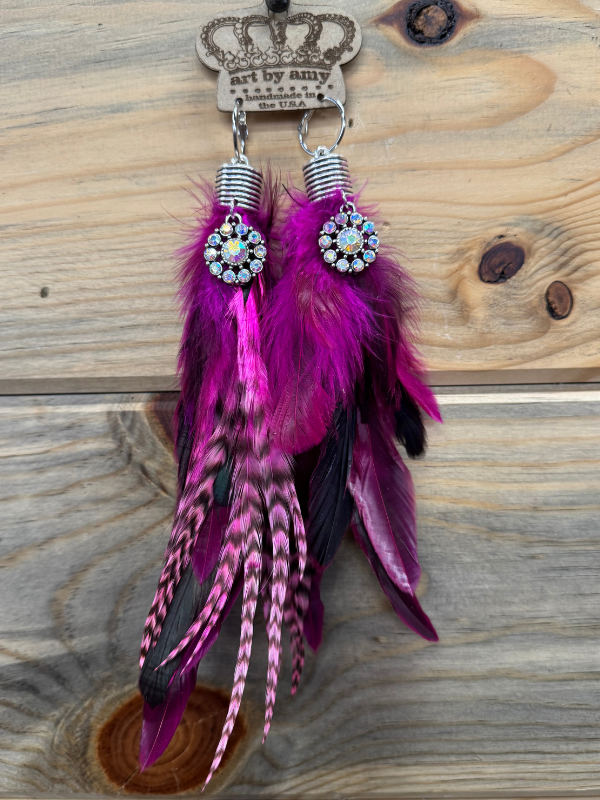 Charm Hot Pink Feathered Art By Amy Earrings