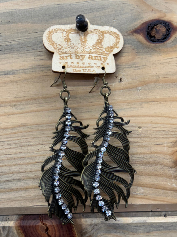 Metal Bronze Feather Art By Amy Earrings