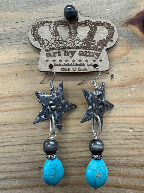 Silver Star With Turquoise Charm Art By Amy Earrings