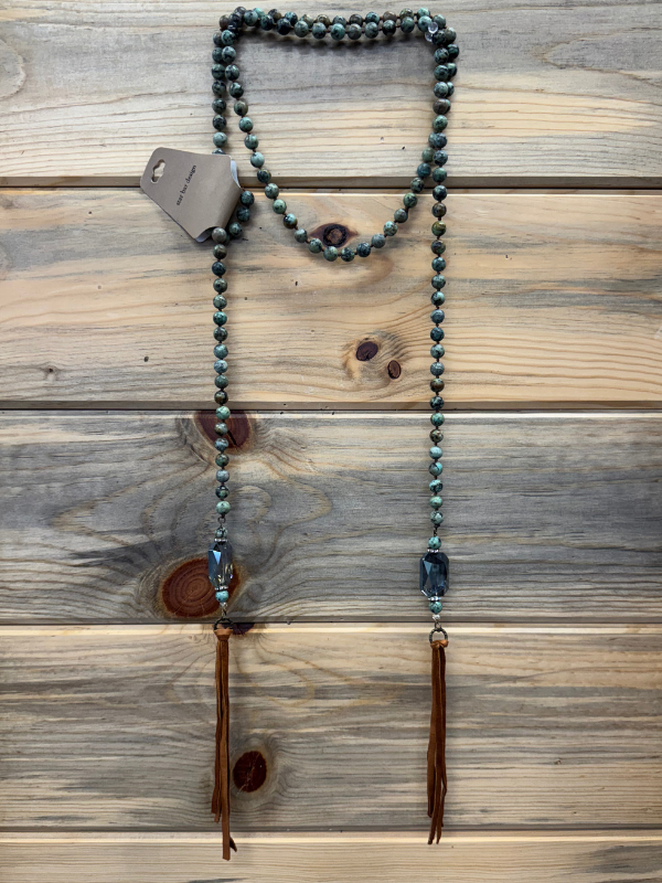 Turquoise With Brown Leather Ends Necklace