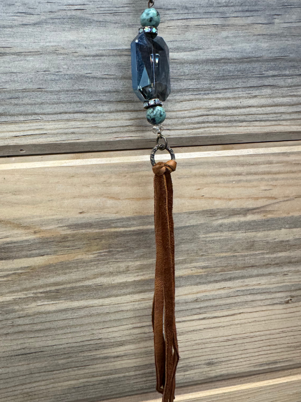 Turquoise With Brown Leather Ends Necklace